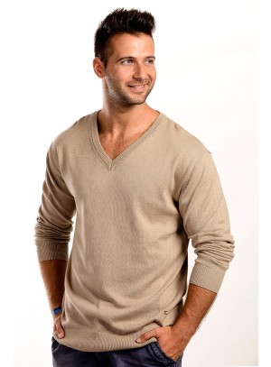 Bézs V-nyakú Férfi Pulóver